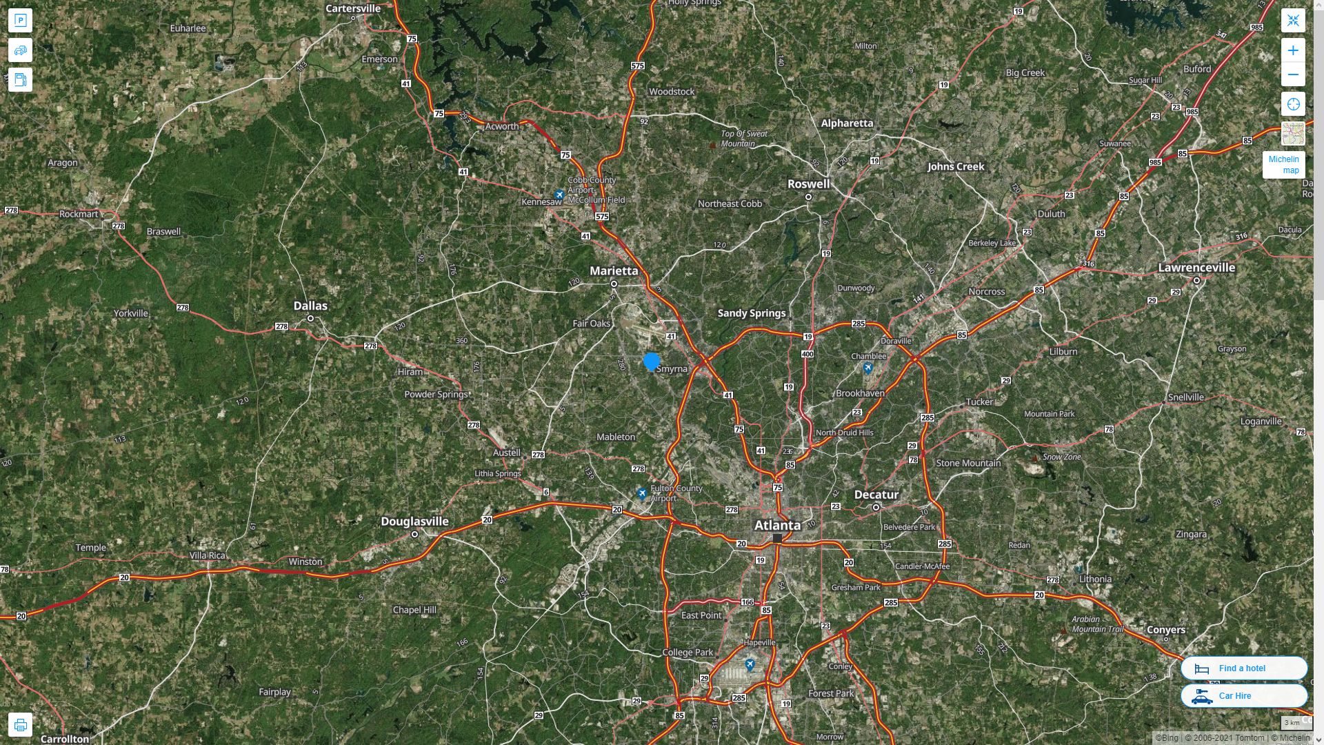 Smyrna Georgia Highway and Road Map with Satellite View